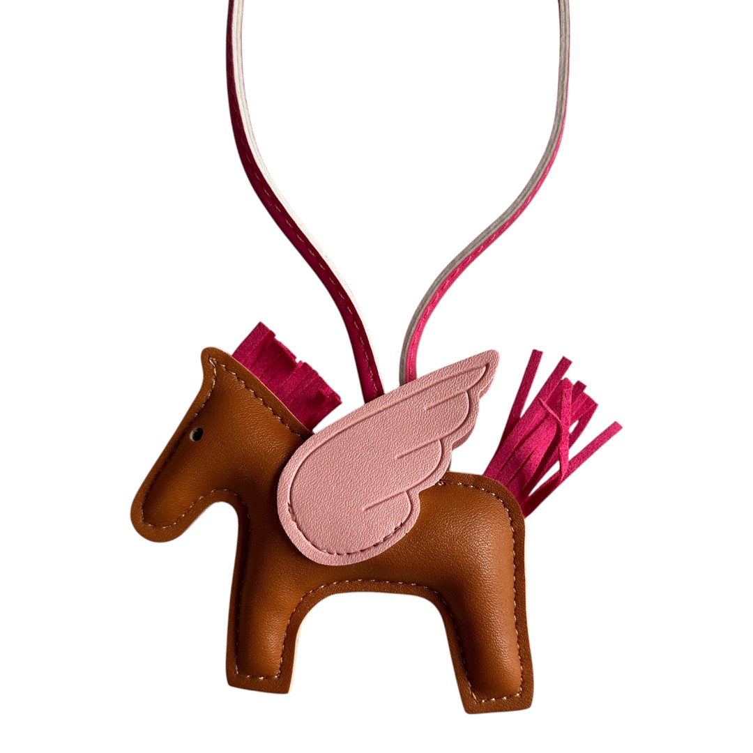 Breloc Lety Pegasus Rodeo Solo, Cognac & Fuchsia Charm Geantă Model Cal Înaripat