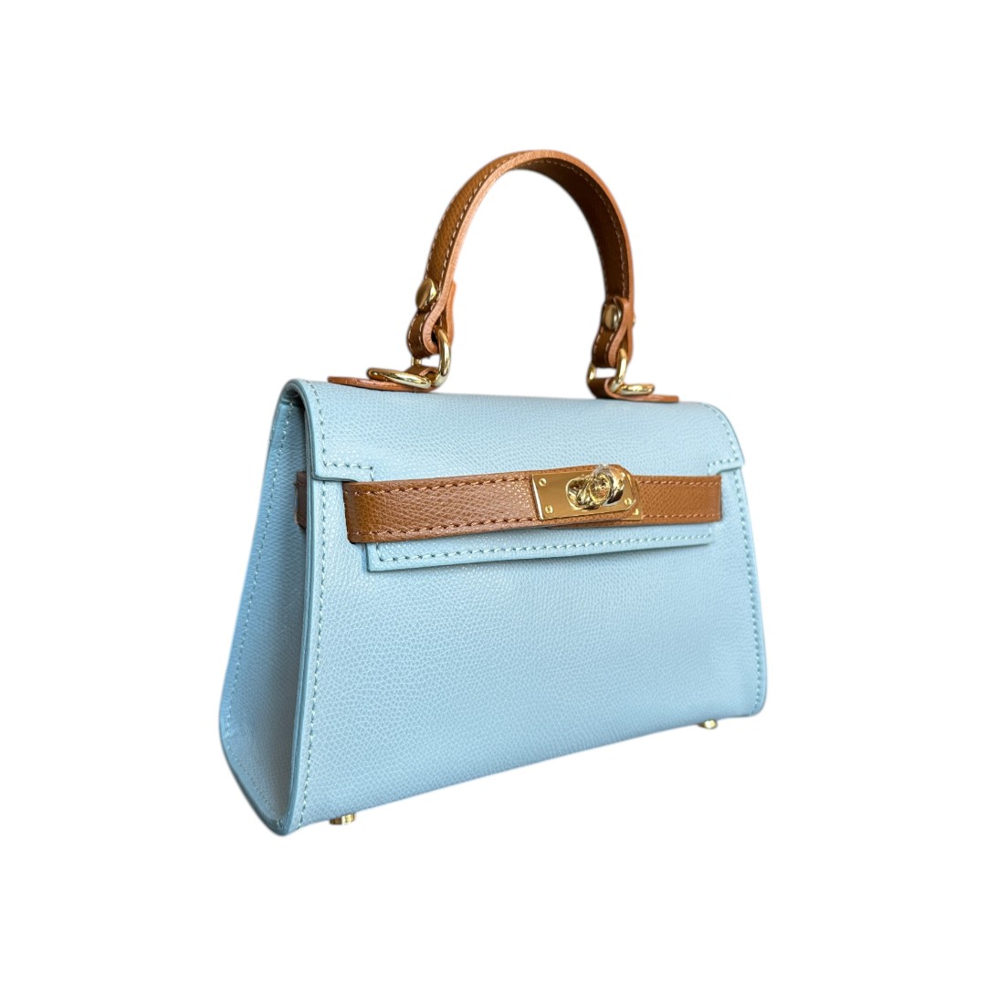 Geantă Heily Baby Blue x Coniac din Piele Naturală