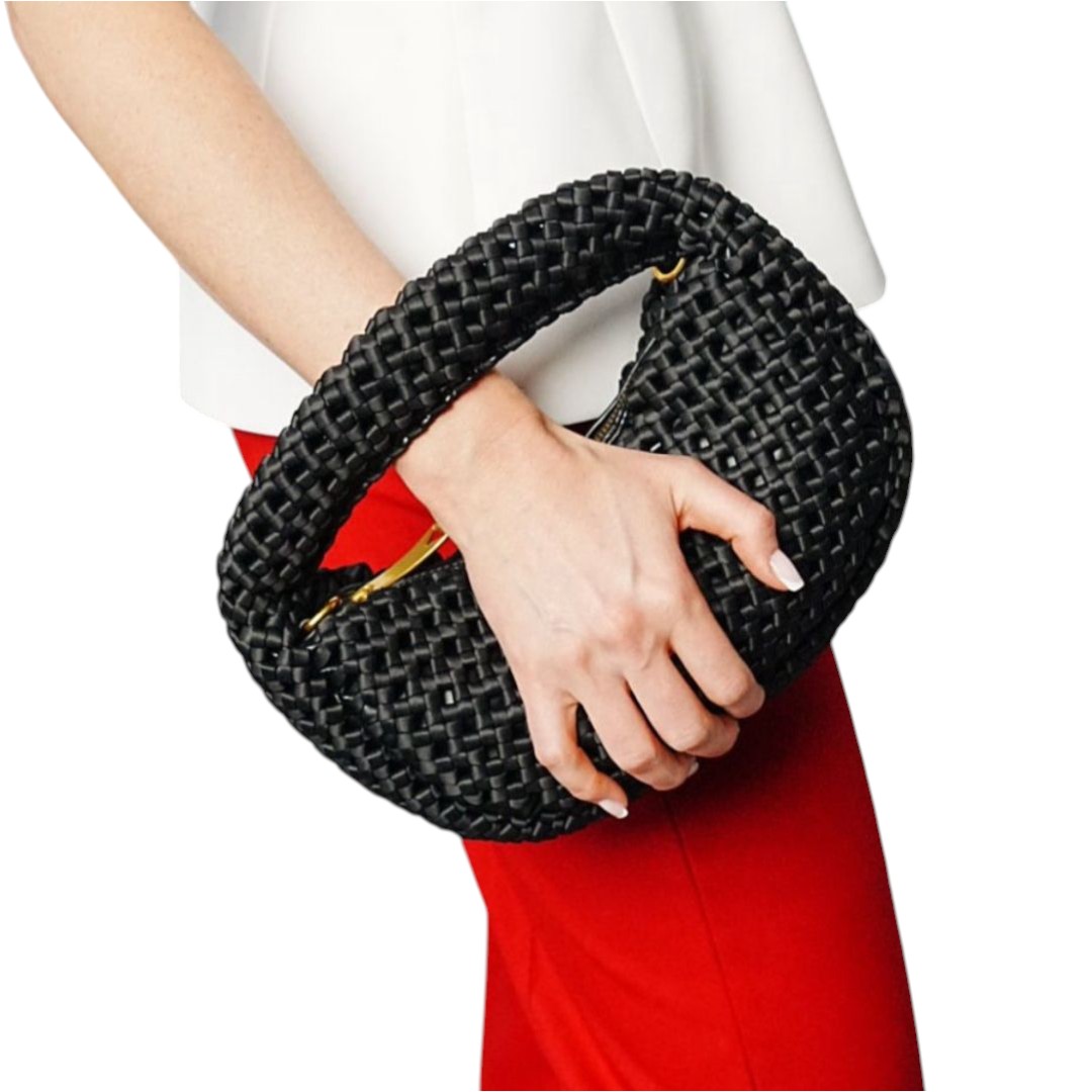 Geantă de Damă Crochet Împletită, Design Curbat și Curea Detașabilă