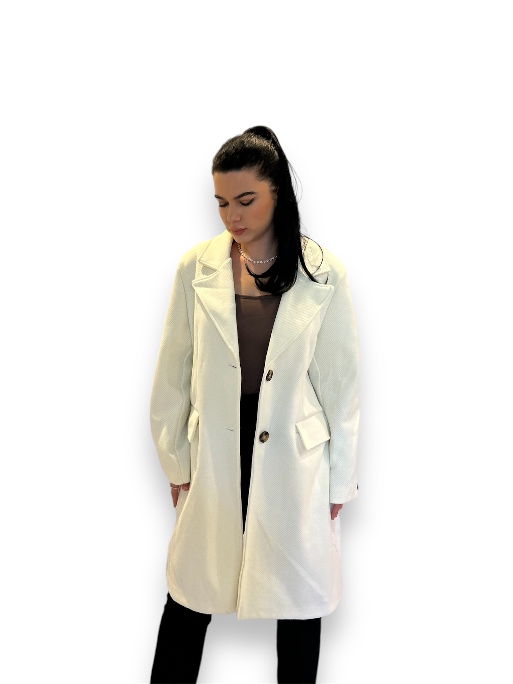 Palton alb elegant Lety Fashion