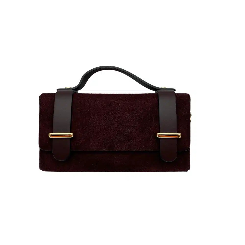 Geantă Claudia – Piele Naturală, Bordo Catifelat